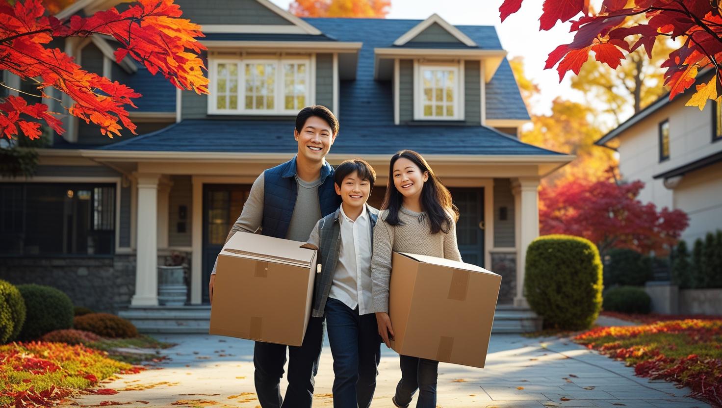 family moving into a new house in the fall.